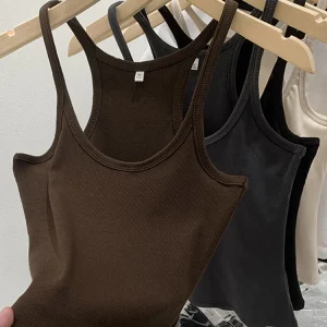 Solid Color Basic Ribbed Knitted Tank Top Women Summer Vintage Sleeveless Camis 90s Cool Girls Streetwear Soft Tees