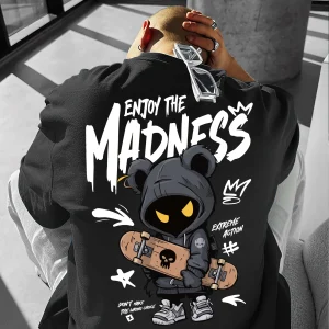 European and American men's new design summer cartoon print micro elastic breathable round neck T-shirt outdoor street top