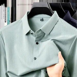 TFETTERS 2025 Spring Autumn Elegant Men's Silk Dress Shirt Long Sleeve Slim Fit Anti-wrinkle Square Collar Party Shirt Man