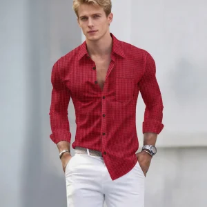Vintage Plaid Print Men's Long Sleeve Shirt Casual Turn-down Collar Buttoned Cardigan Top for Spring Autumn Stylish