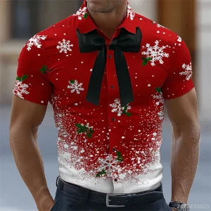 10 colors Christmas men's shirts short-sleeved shirts, party and holiday men's tops, high-quality fabric short-sleeved tops