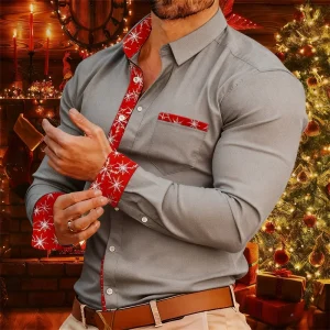 Men's shirts Christmas holiday lapel shirts, outdoor casual office shirts, fashion design street shirts, high-quality men's tops