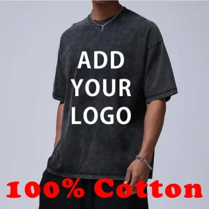 Customized printed T-shirts 230G Cotton Retro T-shirt Drop-shoulder Sleeve Men Women Solid Color Hip Hop Loose Short-sleeve Tees