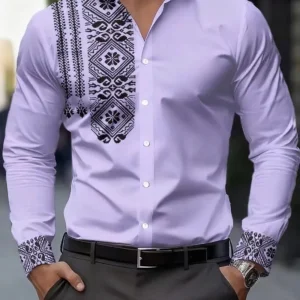 Men's Long Sleeve Shirt Fashionable Business Casual High Street Printed Top Quality Streetwear