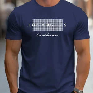 Hot selling summer European and American men's Los Angeles letter printed breathable round neck T-shirt outdoor casual top