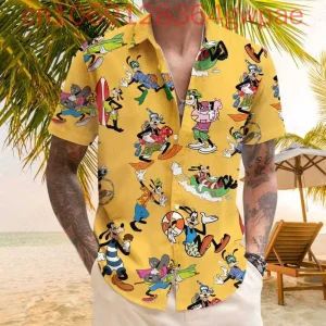 Disney Goofy Hawaiian Shirts Men's Women's Kids Summer Casual Short Sleeve Beach Shirts Fashion Button Shirts